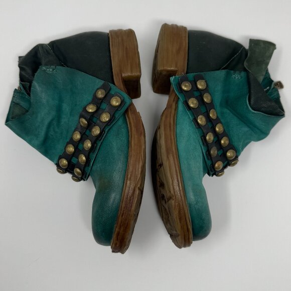 A.S. 98 Green Leather Studded Ankle Boots EU 37 - Picture 5 of 8
